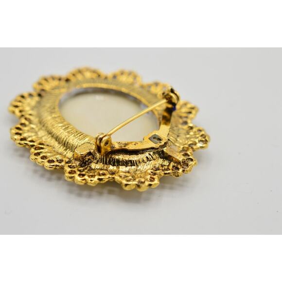 Artist Johan Painted Vintage Statement Pin Brooch Floral Roses Gold Cameo BinF - Picture 12 of 12